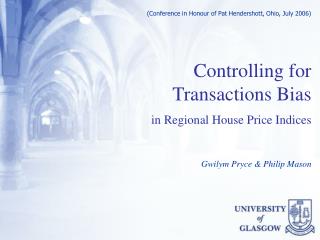Controlling for Transactions Bias in Regional House Price Indices