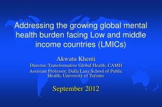 Addressing the growing global mental health burden facing Low and middle income countries (LMICs)