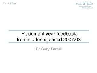 Placement year feedback from students placed 2007/08