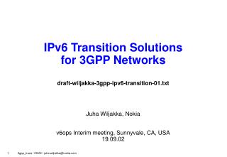 IPv6 Transition Solutions for 3GPP Networks