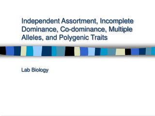 Independent Assortment, Incomplete Dominance, Co-dominance, Multiple Alleles, and Polygenic Traits