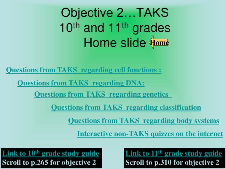objective 2 taks 10 th and 11 th grades home slide