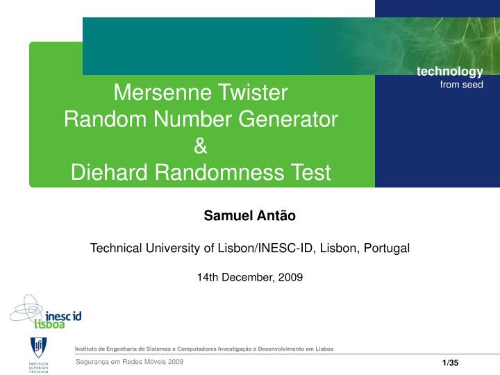 mersenne twister random number generator diehard randomness test