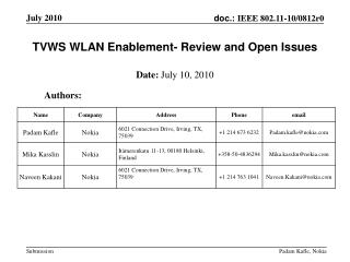 TVWS WLAN Enablement- Review and Open Issues