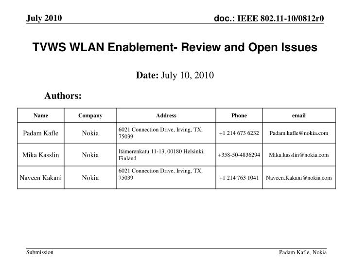 tvws wlan enablement review and open issues