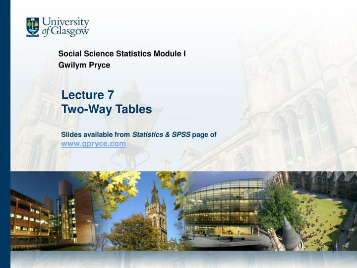 lecture 7 two way tables slides available from statistics spss page of www gpryce com