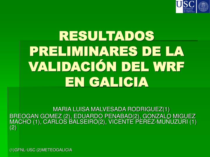 resultados preliminares de la validaci n del wrf en galicia