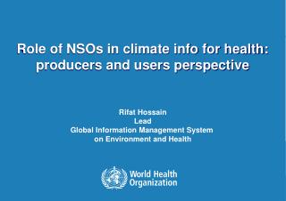 Role of NSOs in climate info for health: producers and users perspective