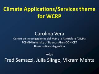 Climate Applications/Services theme for WCRP