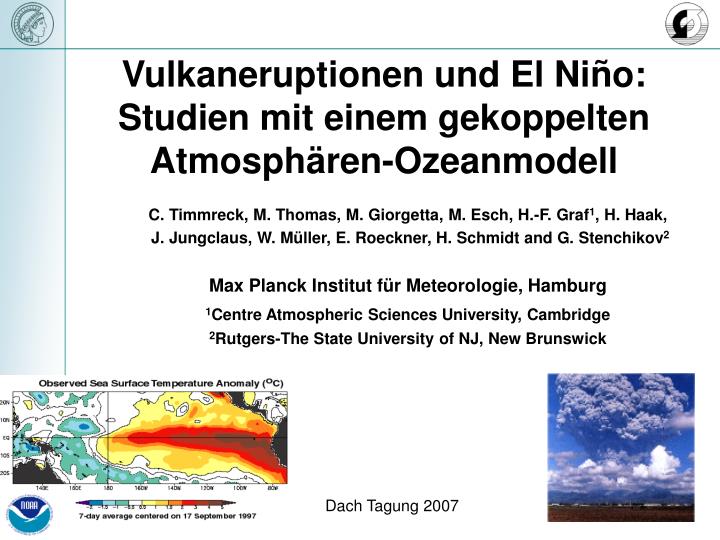 vulkaneruptionen und el ni o studien mit einem gekoppelten atmosph ren ozeanmodell