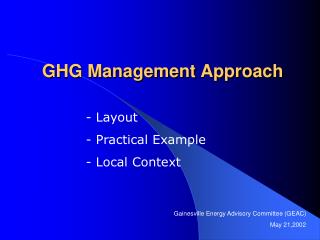 GHG Management Approach