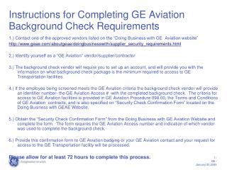 Instructions for Completing GE Aviation Background Check Requirements