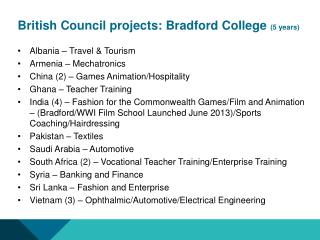 British Council projects: Bradford College (5 years)