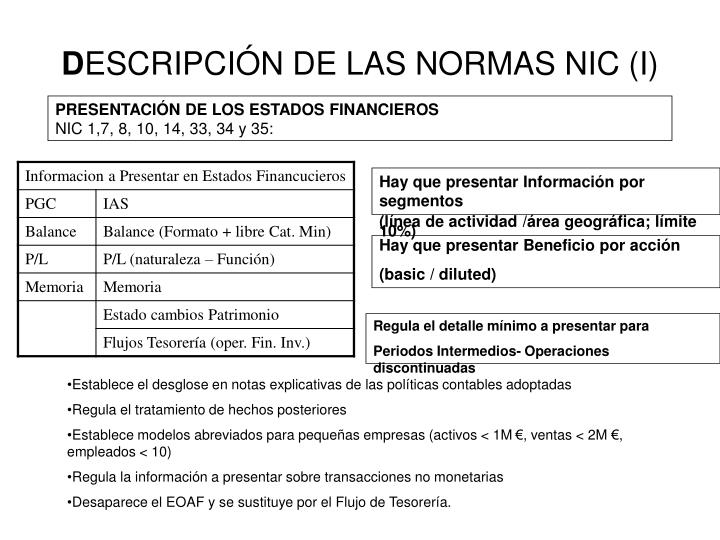 d escripci n de las normas nic i