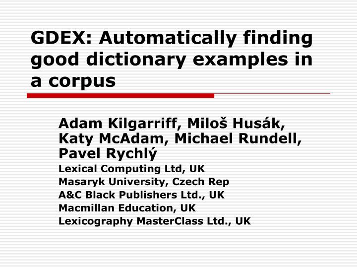 gdex automatically finding good dictionary examples in a corpus
