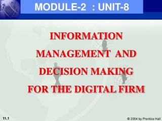 INFORMATION MANAGEMENT AND DECISION MAKING FOR THE DIGITAL FIRM