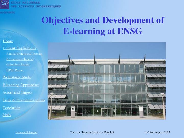 objectives and development of e learning at ensg