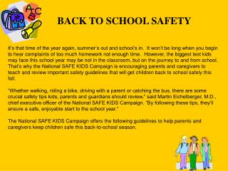 BACK TO SCHOOL SAFETY