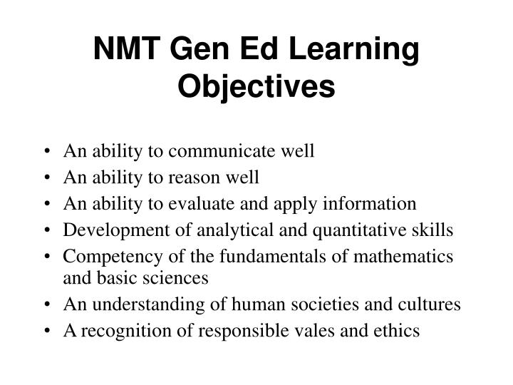 nmt gen ed learning objectives
