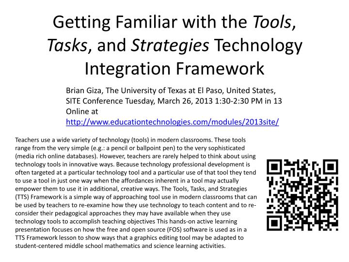 getting familiar with the tools tasks and strategies technology integration framework