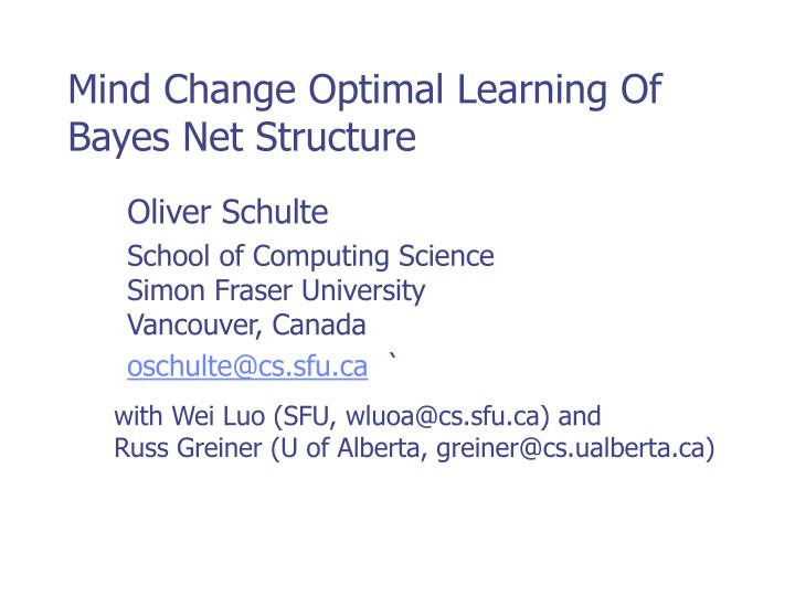 mind change optimal learning of bayes net structure