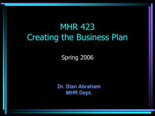 MHR 423 Creating the Business Plan