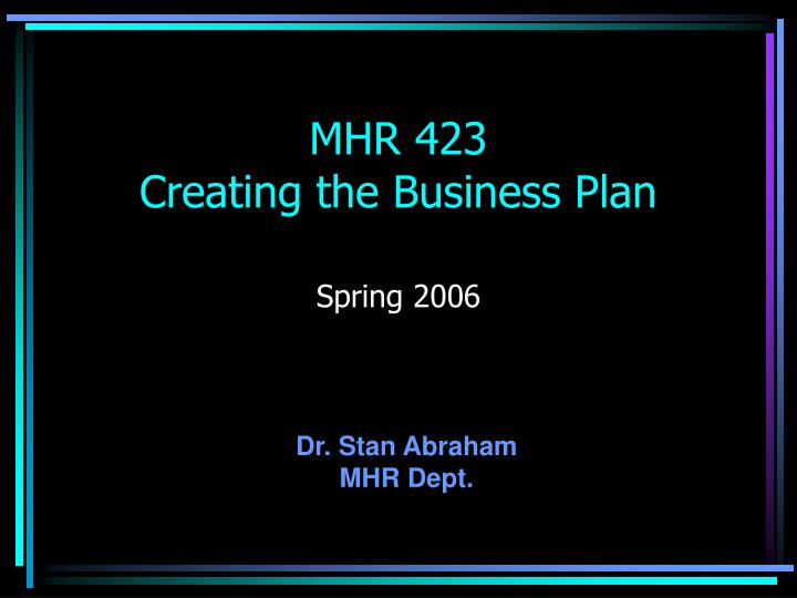 mhr 423 creating the business plan
