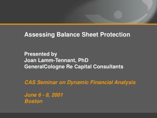 Assessing Balance Sheet Protection Presented by Joan Lamm-Tennant, PhD