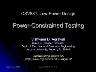 CSV881: Low-Power Design Power-Constrained Testing