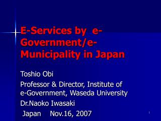 E-Services by e-Government/e-Municipality in Japan