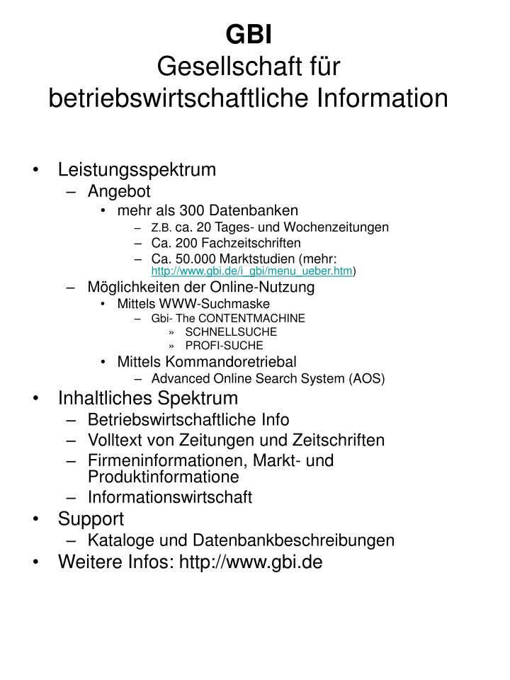 gbi gesellschaft f r betriebswirtschaftliche information