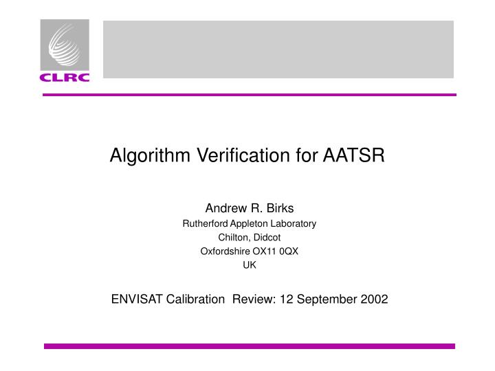 algorithm verification for aatsr