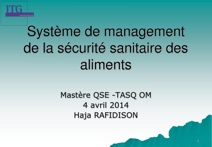 syst me de management de la s curit sanitaire des aliments