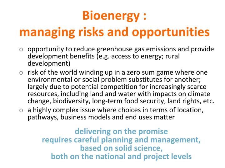 bioenergy managing risks and opportunities