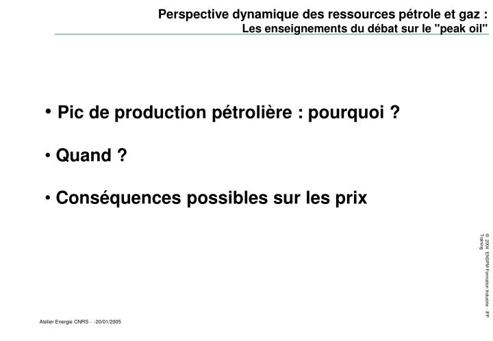 perspective dynamique des ressources p trole et gaz les enseignements du d bat sur le peak oil