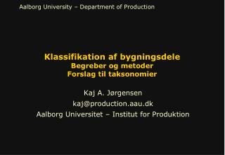 klassifikation af bygningsdele begreber og metoder forslag til taksonomier
