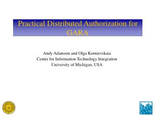 Practical Distributed Authorization for GARA