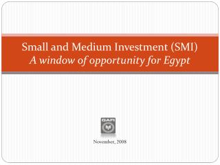 Small and Medium Investment (SMI) A window of opportunity for Egypt