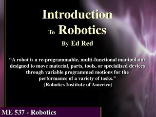 Introduction To Robotics By Ed Red