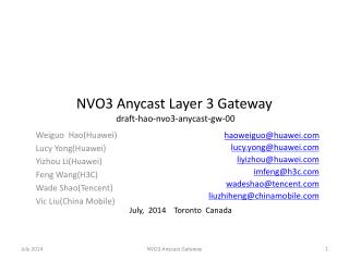 NVO3 Anycast Layer 3 Gateway draft-hao-nvo3-anycast-gw-00
