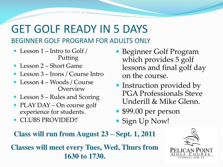 get golf ready in 5 days beginner golf program for adults only