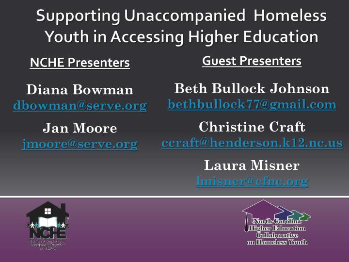 supporting unaccompanied homeless youth in accessing higher education