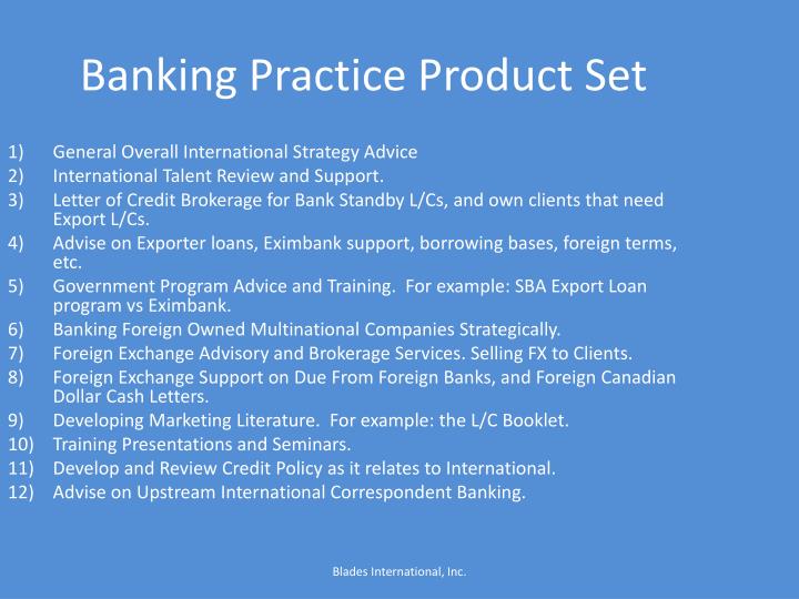 banking practice product set