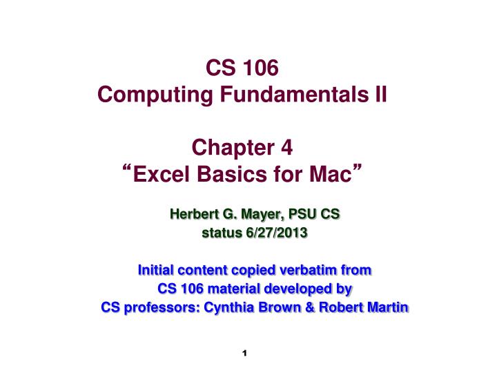 cs 106 computing fundamentals ii chapter 4 excel basics for mac