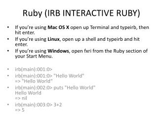 Ruby (IRB INTERACTIVE RUBY)