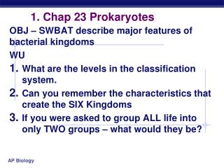 1. Chap 23 Prokaryotes