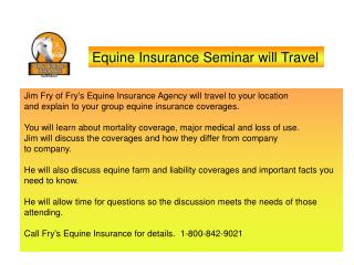 Equine Insurance Seminar will Travel