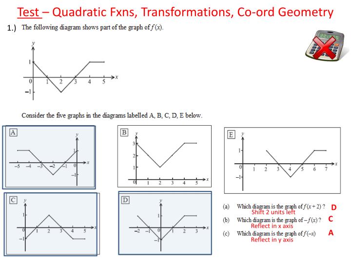 test quadratic fxns transformations co ord geometry