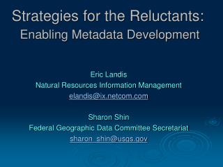 Strategies for the Reluctants: Enabling Metadata Development