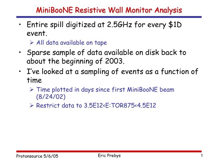 miniboone resistive wall monitor analysis